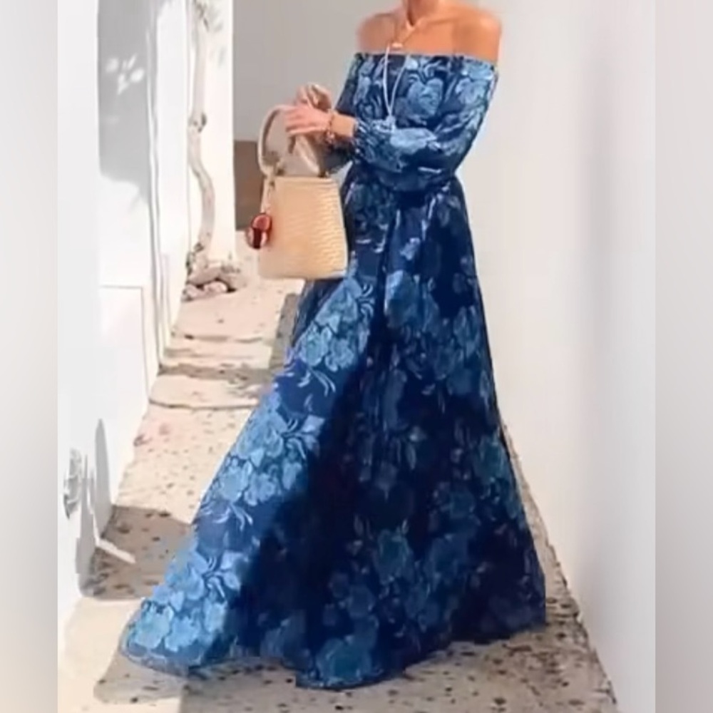 Floral Off Shoulder Back Smocked Maxi Dress